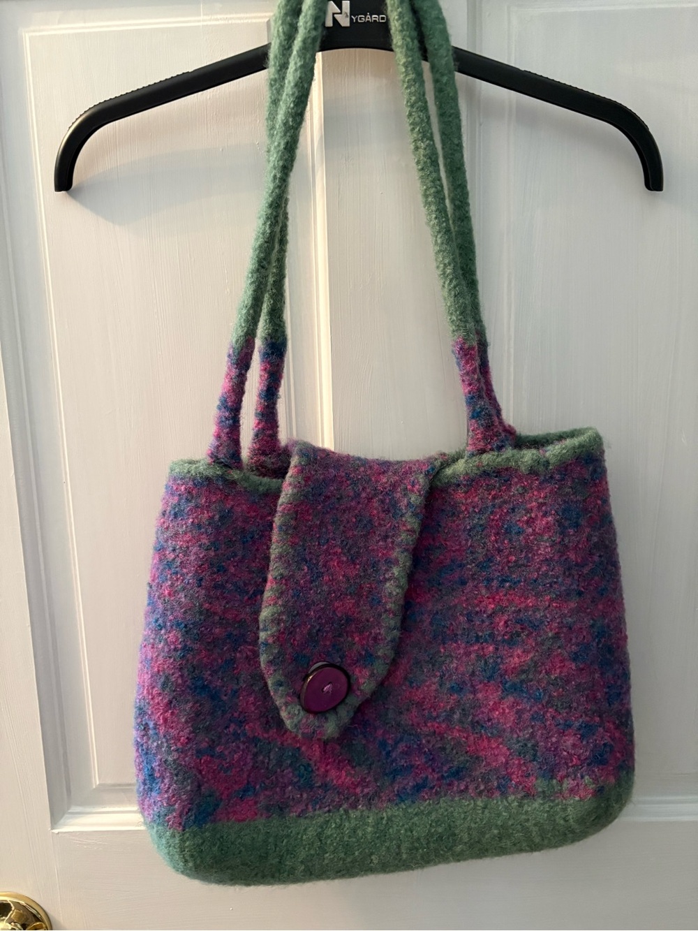 Felted Pink & Green Tote Bag with Flap